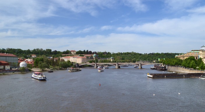 The view downriver from Charles Bridge